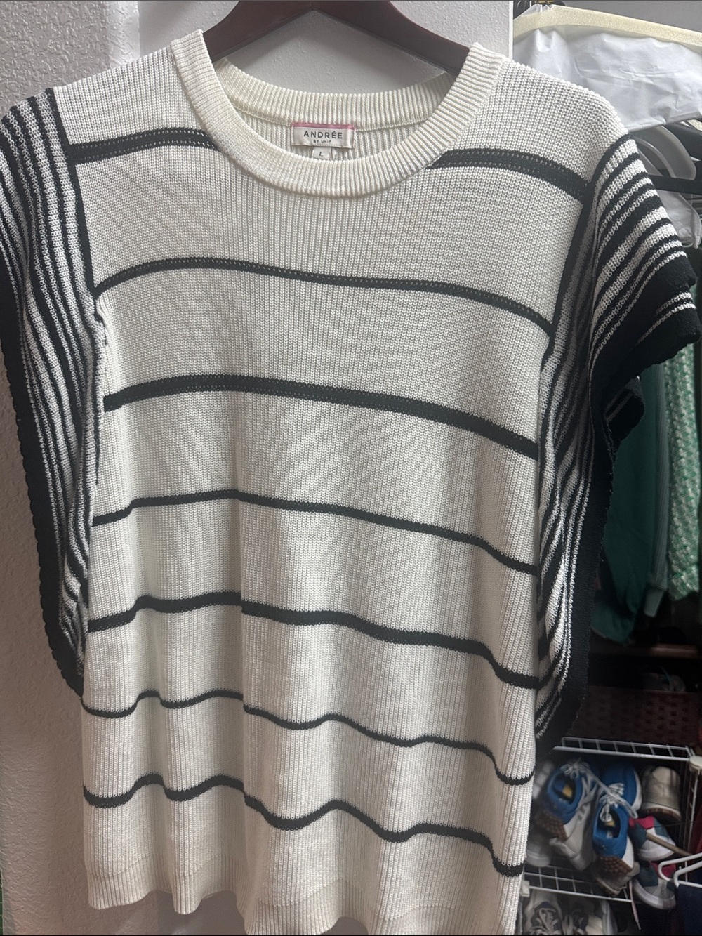 Andree Cream Knit Tee with Black Horizontal Stripes